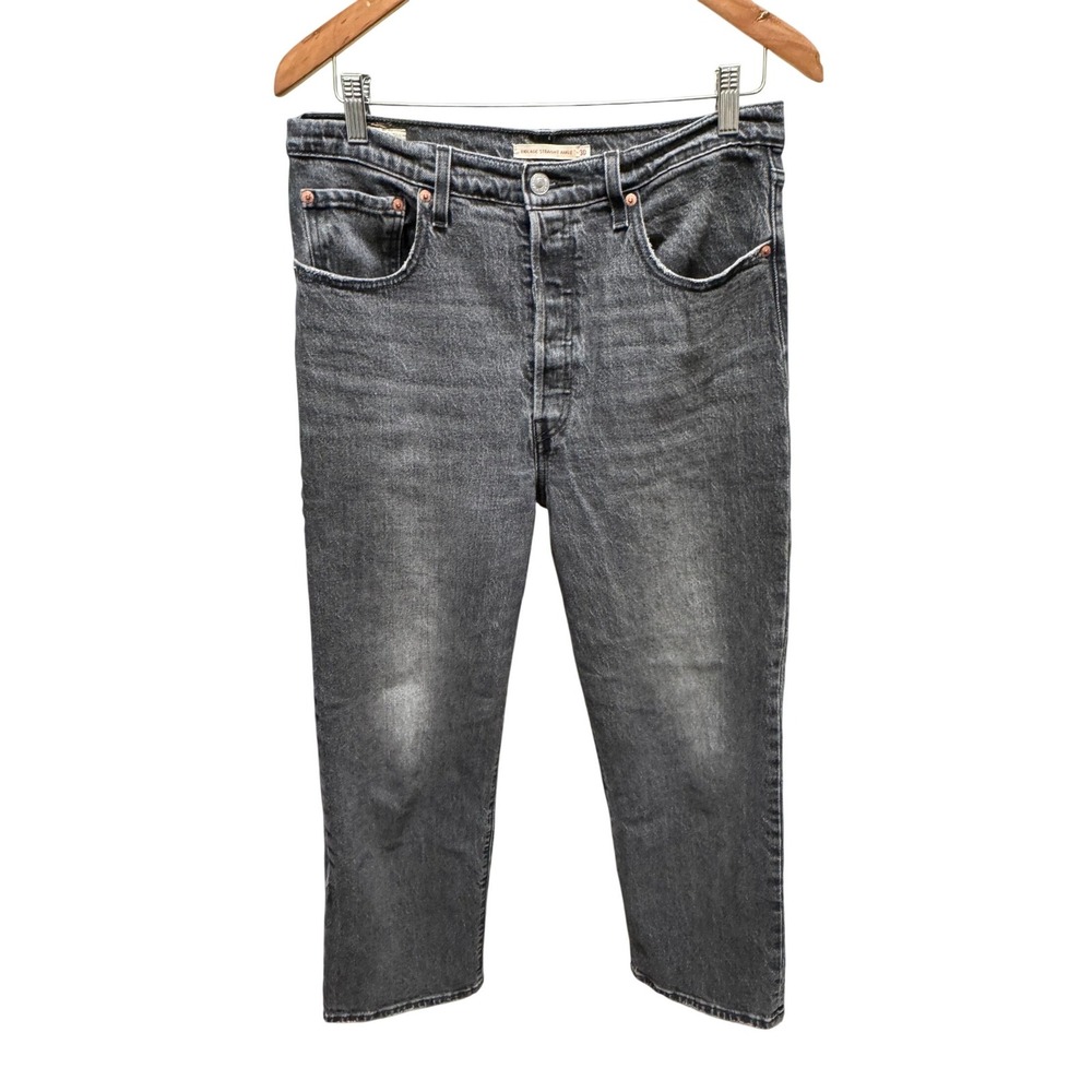 Levis Jeans Women 30 Washed Black Ribcage Straight Ankle High Rise Button Fly